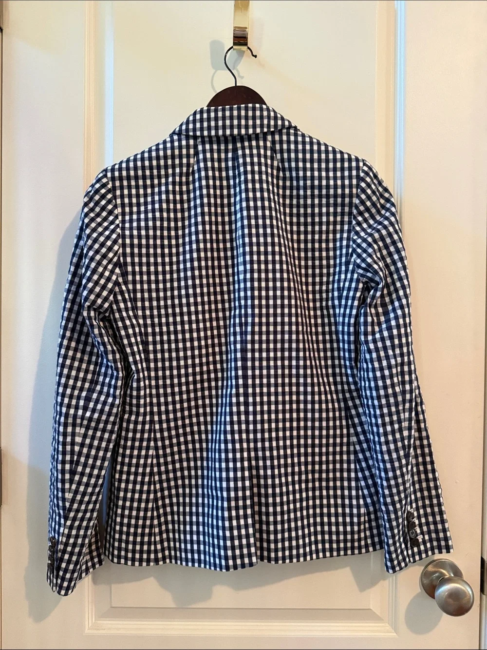 J. Crew Navy and White Gingham Blazer with Contrast Lapel